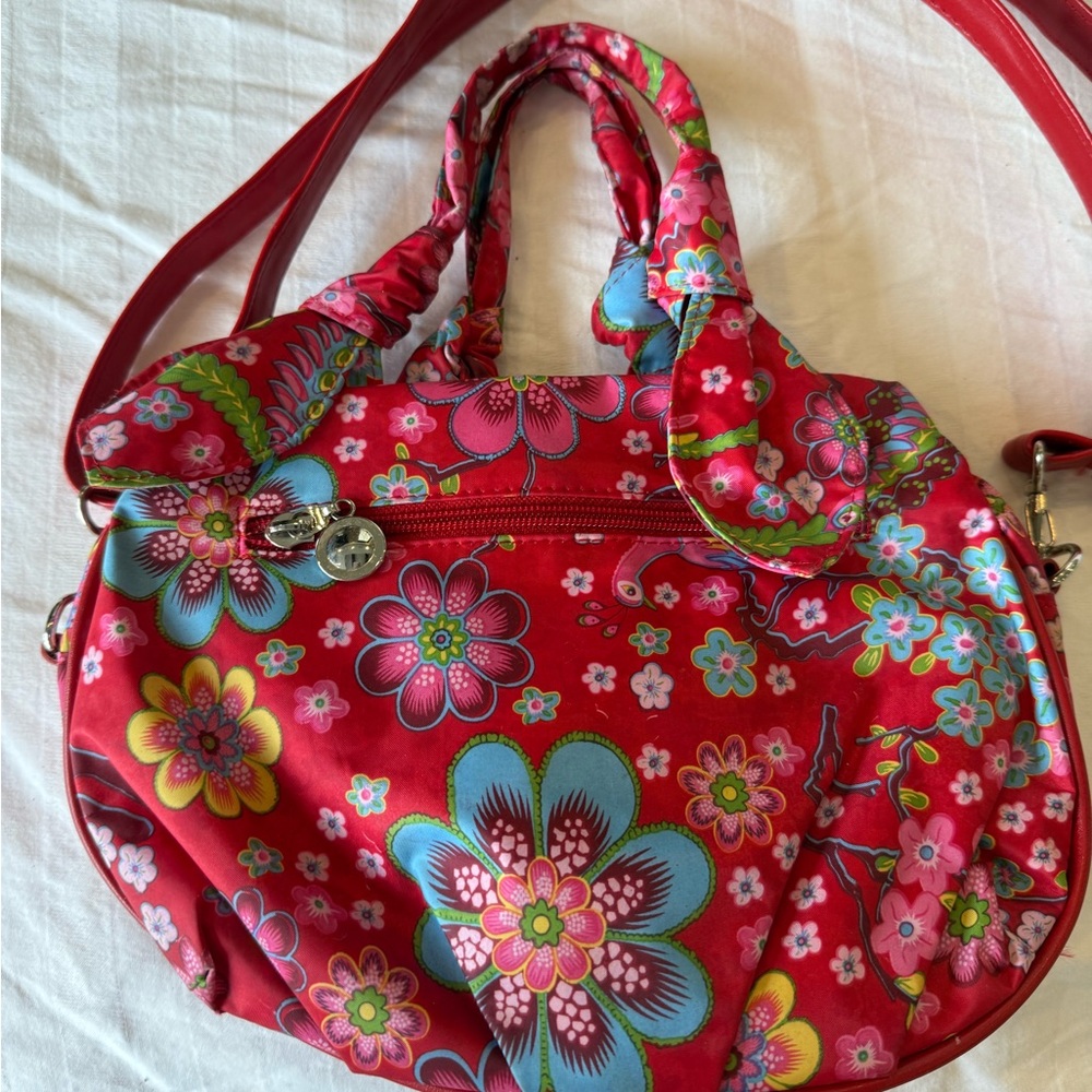 Oilily Red Floral Handbag with Removable Strap - Picture 3 of 10
